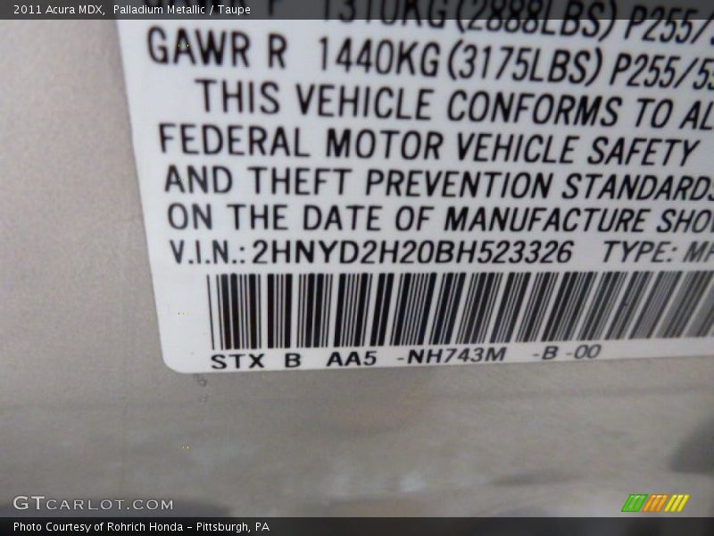 Palladium Metallic / Taupe 2011 Acura MDX