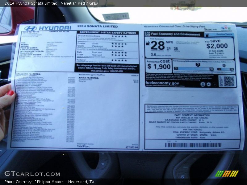 Venetian Red / Gray 2014 Hyundai Sonata Limited