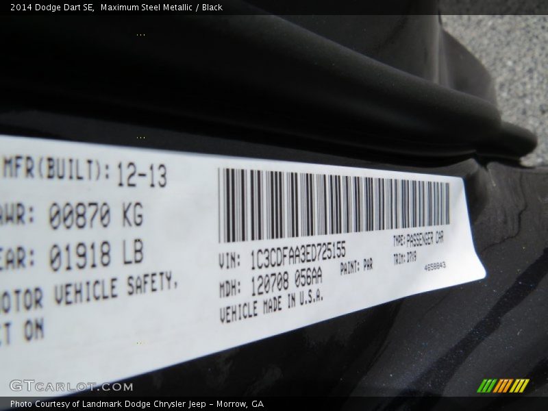 Maximum Steel Metallic / Black 2014 Dodge Dart SE