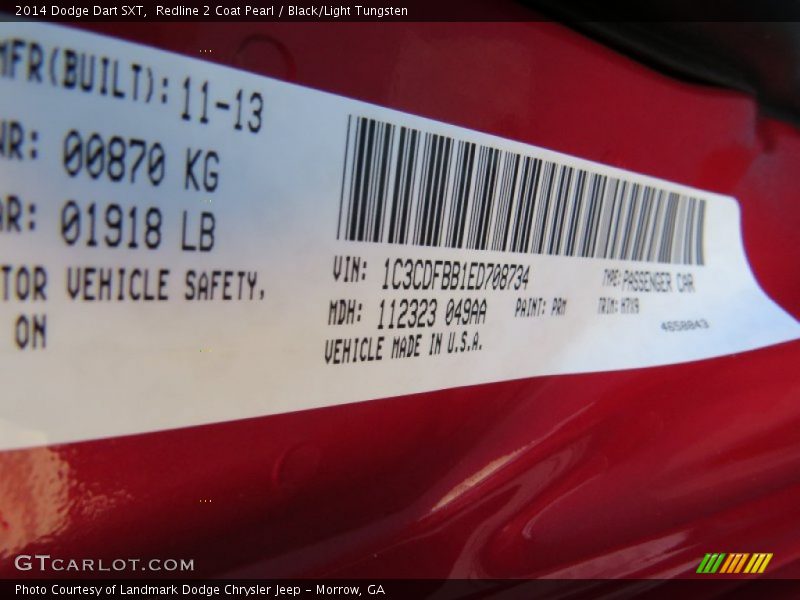 Redline 2 Coat Pearl / Black/Light Tungsten 2014 Dodge Dart SXT