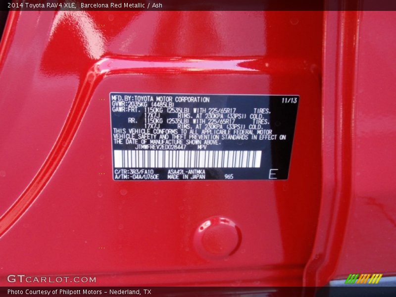 2014 RAV4 XLE Barcelona Red Metallic Color Code 3R3