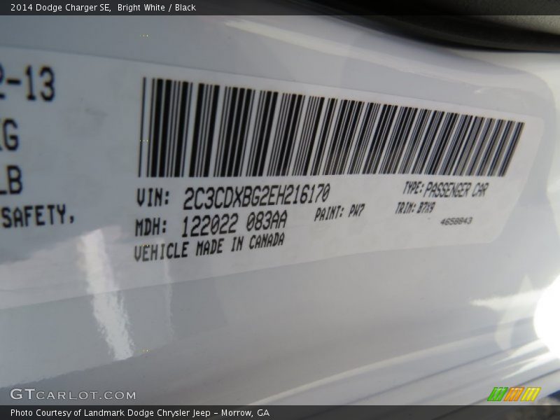 Bright White / Black 2014 Dodge Charger SE