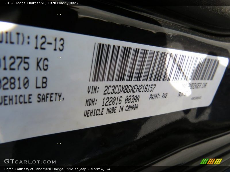 Pitch Black / Black 2014 Dodge Charger SE