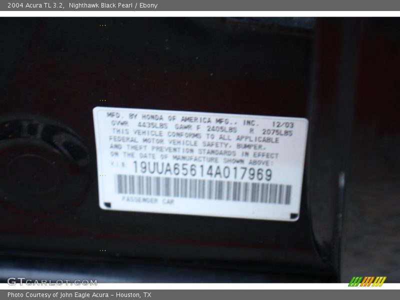 Nighthawk Black Pearl / Ebony 2004 Acura TL 3.2