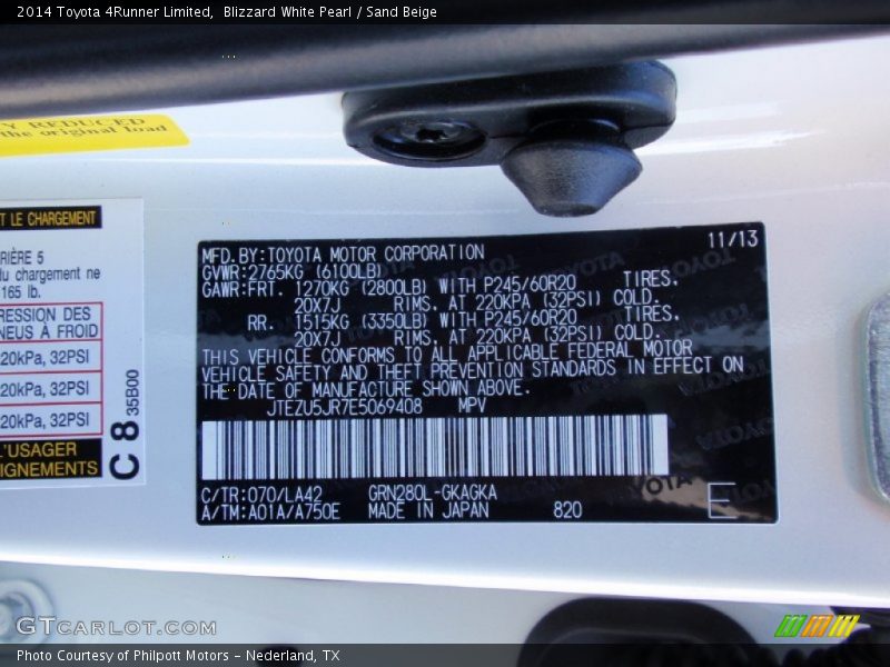 Blizzard White Pearl / Sand Beige 2014 Toyota 4Runner Limited
