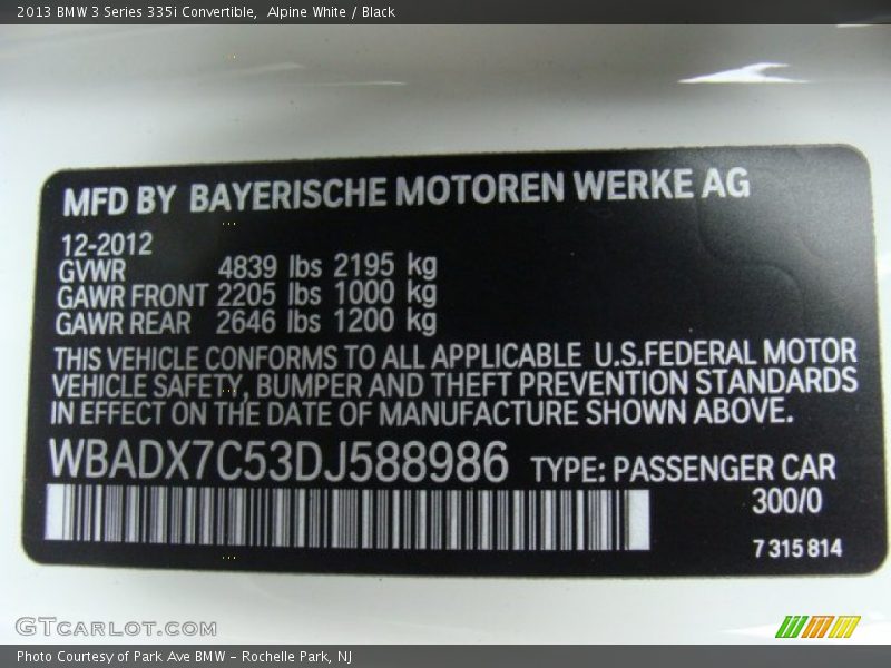 Alpine White / Black 2013 BMW 3 Series 335i Convertible
