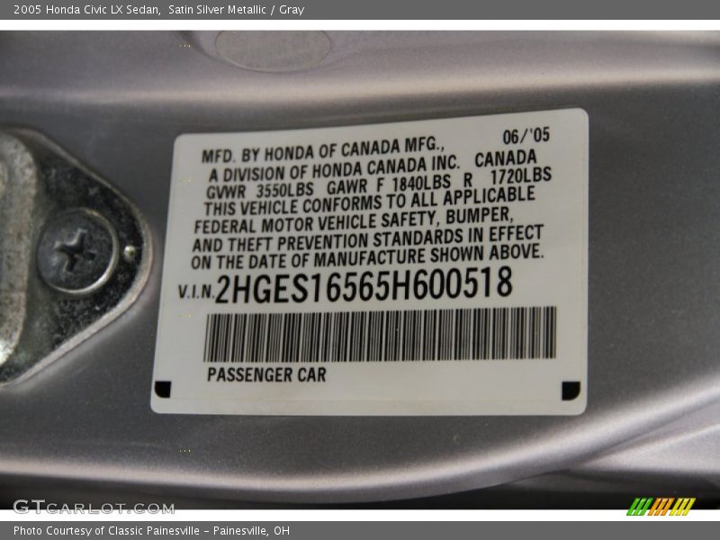 Satin Silver Metallic / Gray 2005 Honda Civic LX Sedan