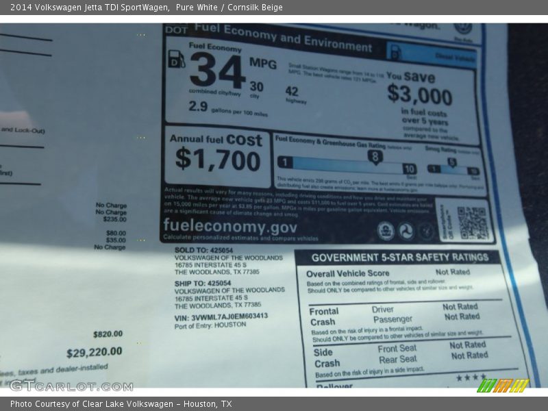  2014 Jetta TDI SportWagen Window Sticker