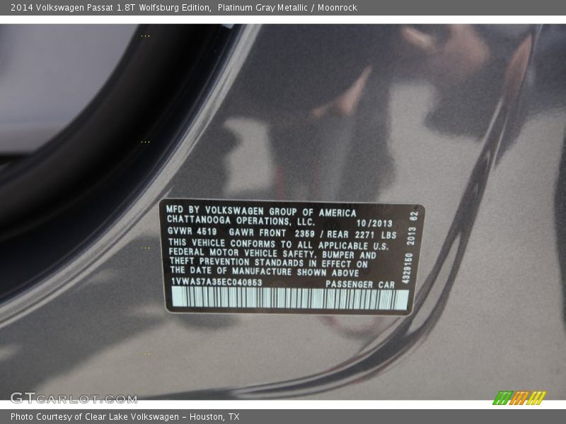 Platinum Gray Metallic / Moonrock 2014 Volkswagen Passat 1.8T Wolfsburg Edition