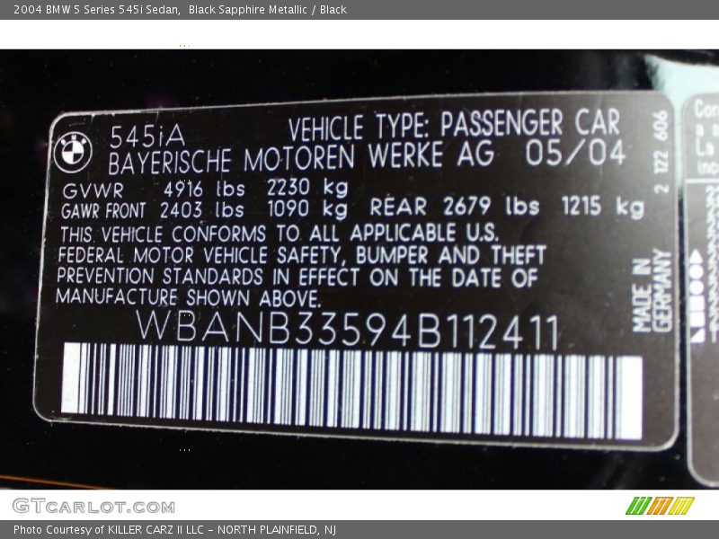 Black Sapphire Metallic / Black 2004 BMW 5 Series 545i Sedan