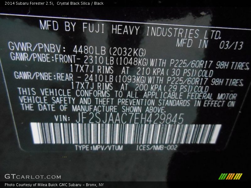 Crystal Black Silica / Black 2014 Subaru Forester 2.5i