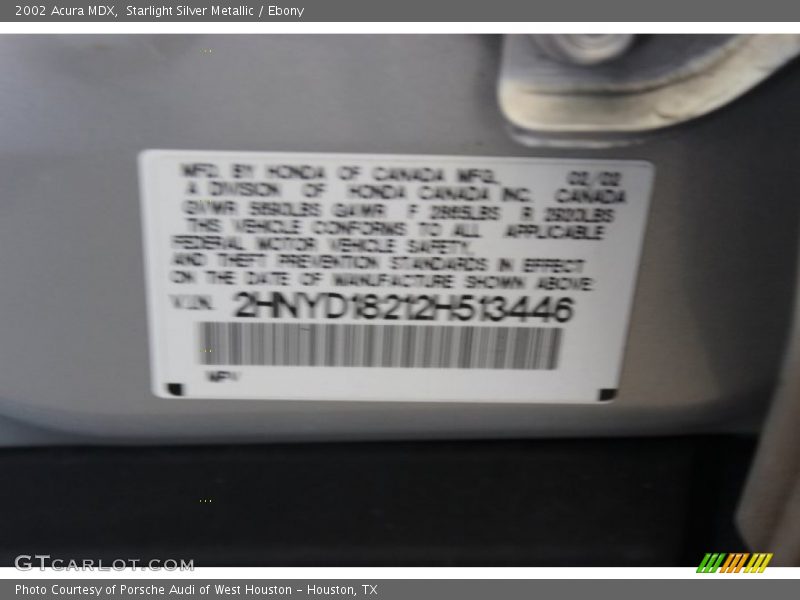 Starlight Silver Metallic / Ebony 2002 Acura MDX