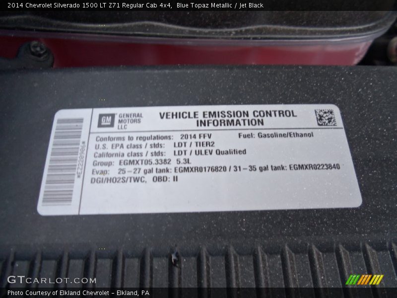 Info Tag of 2014 Silverado 1500 LT Z71 Regular Cab 4x4