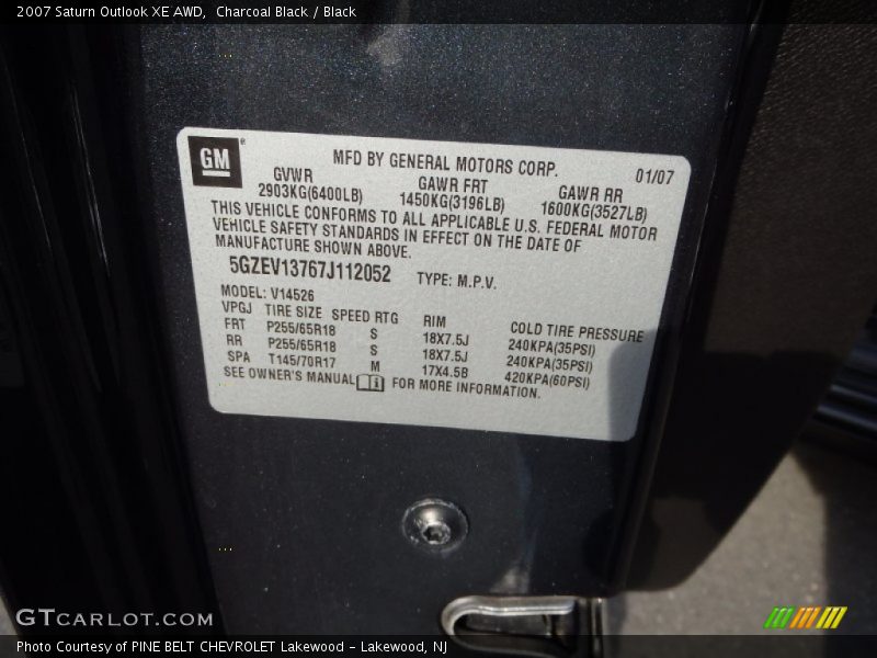 Charcoal Black / Black 2007 Saturn Outlook XE AWD