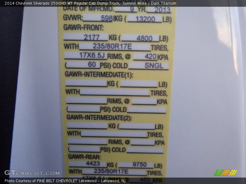 Summit White / Dark Titanium 2014 Chevrolet Silverado 3500HD WT Regular Cab Dump Truck