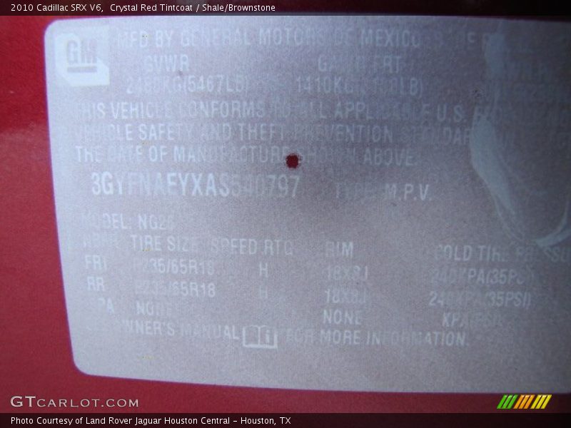 Crystal Red Tintcoat / Shale/Brownstone 2010 Cadillac SRX V6