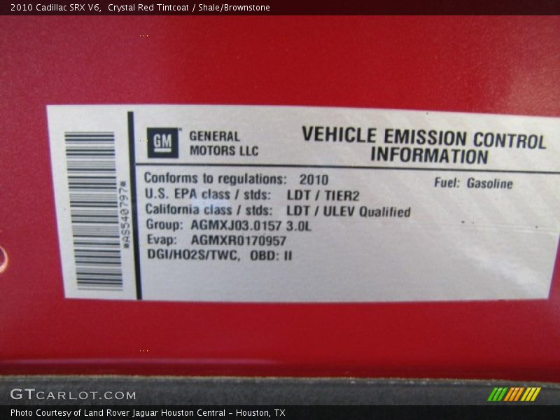 Crystal Red Tintcoat / Shale/Brownstone 2010 Cadillac SRX V6