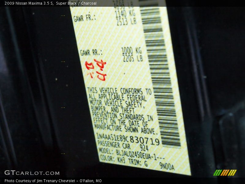 Super Black / Charcoal 2009 Nissan Maxima 3.5 S