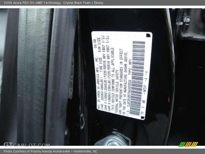 Crystal Black Pearl / Ebony 2009 Acura RDX SH-AWD Technology