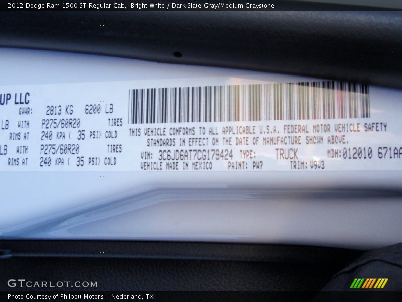Bright White / Dark Slate Gray/Medium Graystone 2012 Dodge Ram 1500 ST Regular Cab