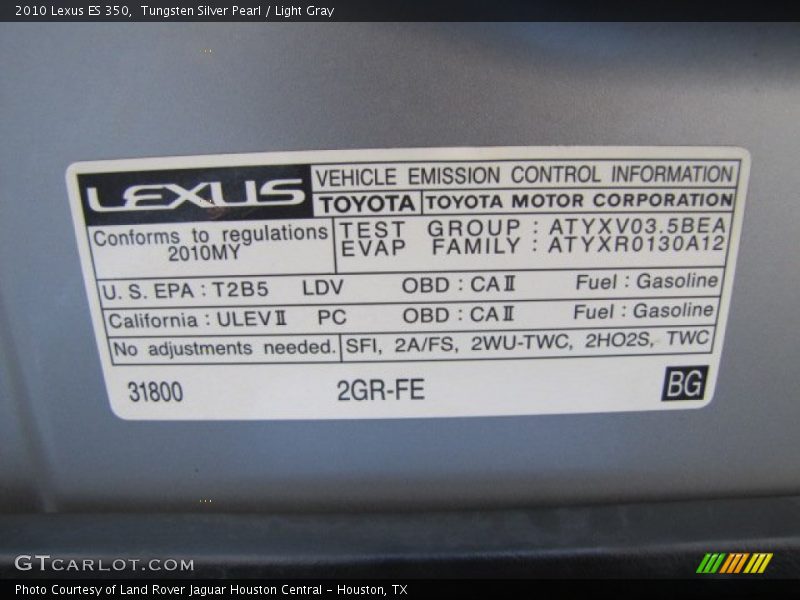 Tungsten Silver Pearl / Light Gray 2010 Lexus ES 350