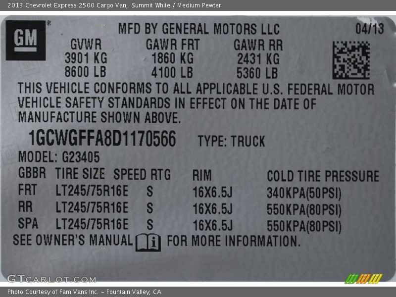 Summit White / Medium Pewter 2013 Chevrolet Express 2500 Cargo Van