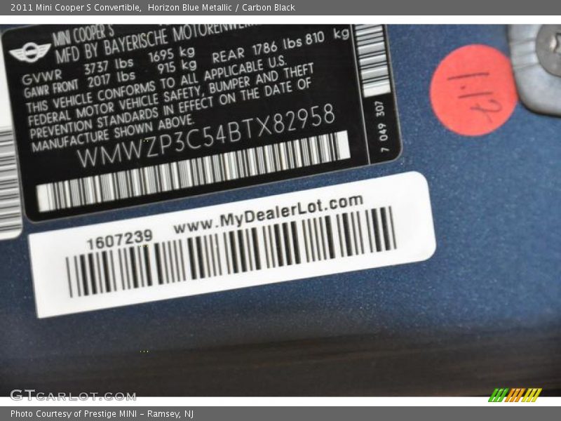 Horizon Blue Metallic / Carbon Black 2011 Mini Cooper S Convertible