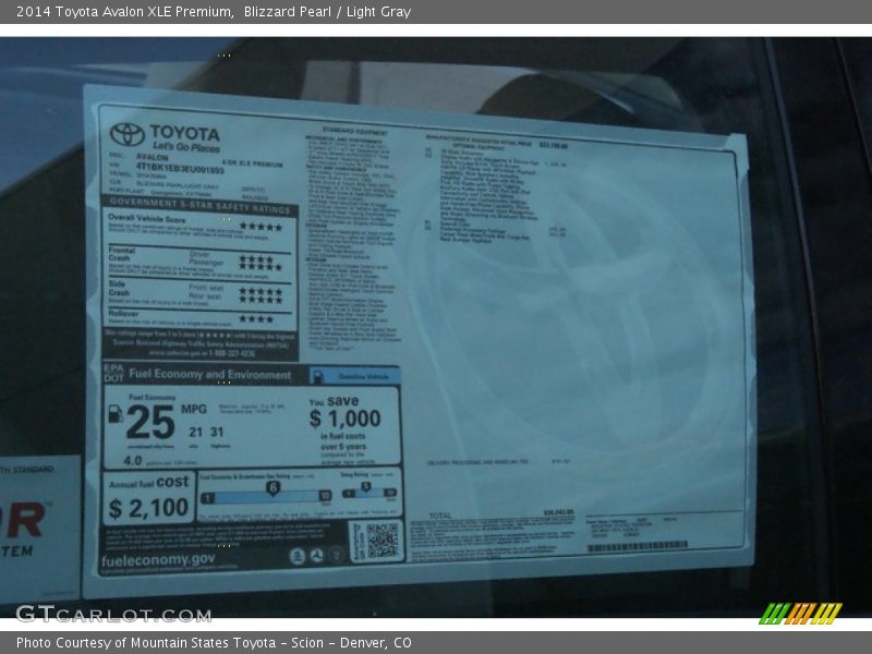 Blizzard Pearl / Light Gray 2014 Toyota Avalon XLE Premium