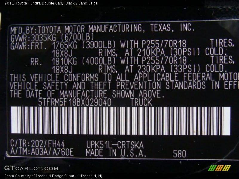 Black / Sand Beige 2011 Toyota Tundra Double Cab