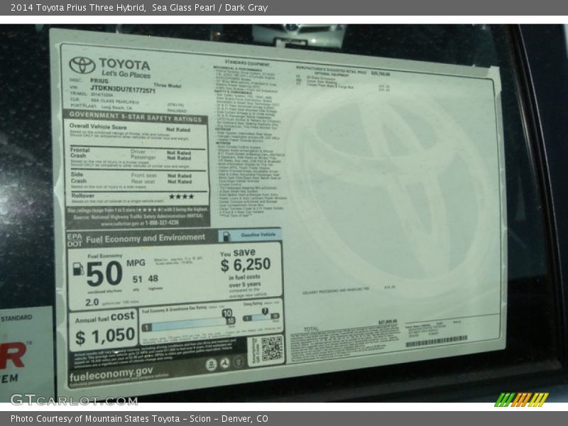 Sea Glass Pearl / Dark Gray 2014 Toyota Prius Three Hybrid