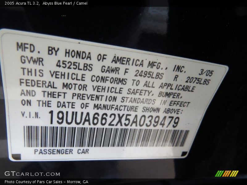 Abyss Blue Pearl / Camel 2005 Acura TL 3.2