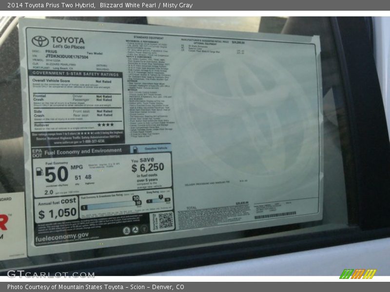 Blizzard White Pearl / Misty Gray 2014 Toyota Prius Two Hybrid