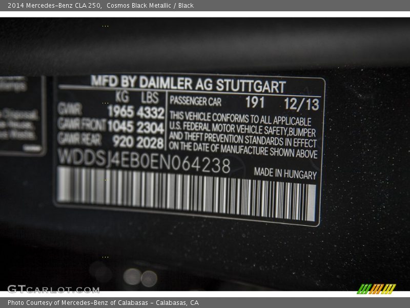 Cosmos Black Metallic / Black 2014 Mercedes-Benz CLA 250