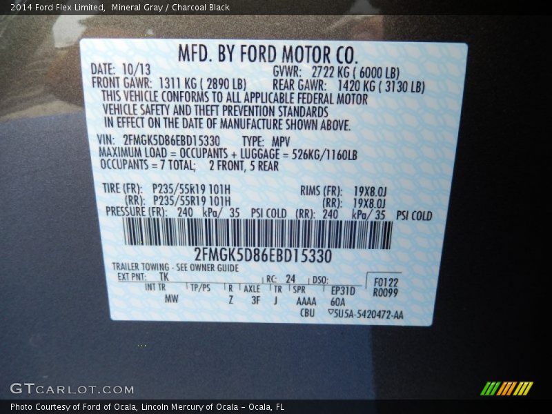 Mineral Gray / Charcoal Black 2014 Ford Flex Limited