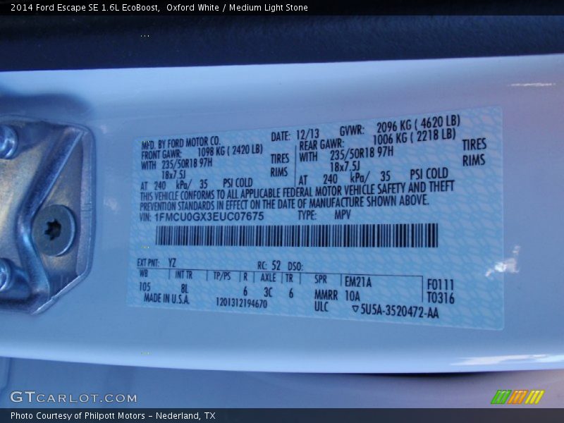 Oxford White / Medium Light Stone 2014 Ford Escape SE 1.6L EcoBoost