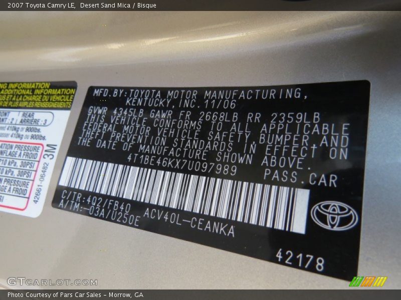 Desert Sand Mica / Bisque 2007 Toyota Camry LE