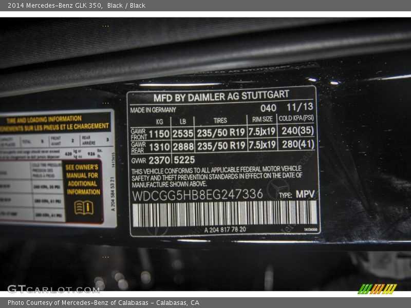 Black / Black 2014 Mercedes-Benz GLK 350