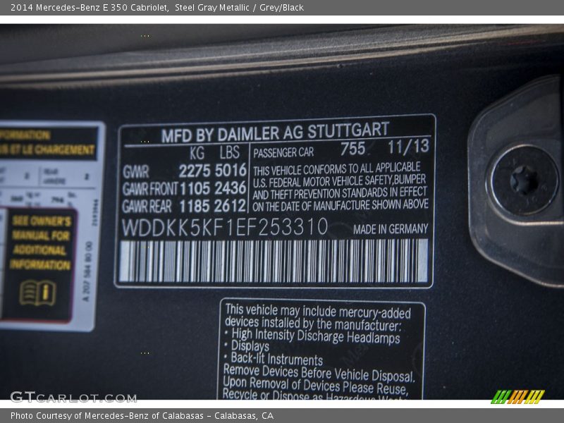 Steel Gray Metallic / Grey/Black 2014 Mercedes-Benz E 350 Cabriolet