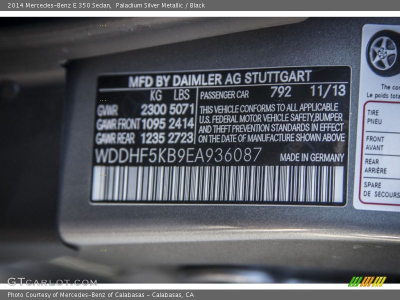 Paladium Silver Metallic / Black 2014 Mercedes-Benz E 350 Sedan