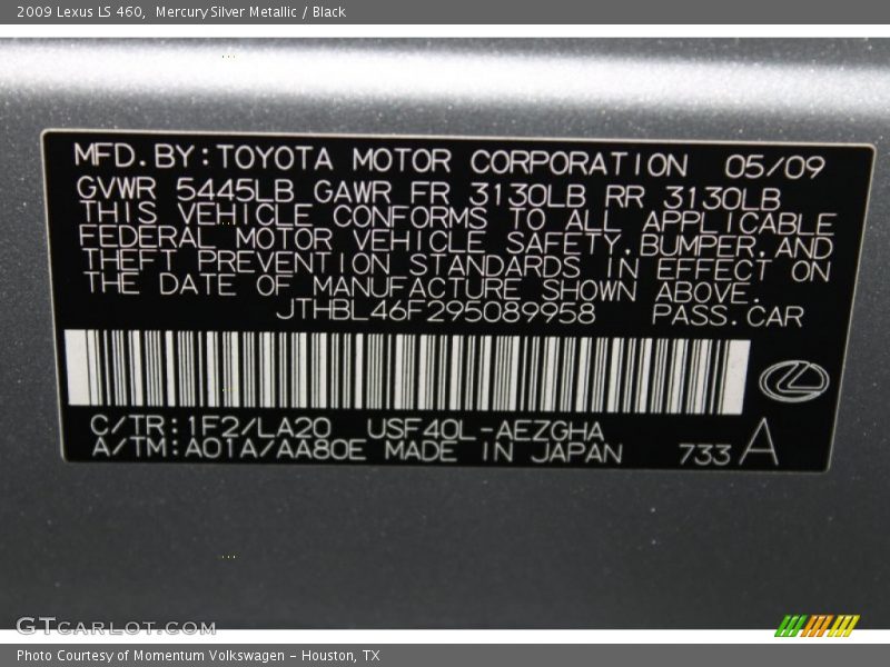 Mercury Silver Metallic / Black 2009 Lexus LS 460