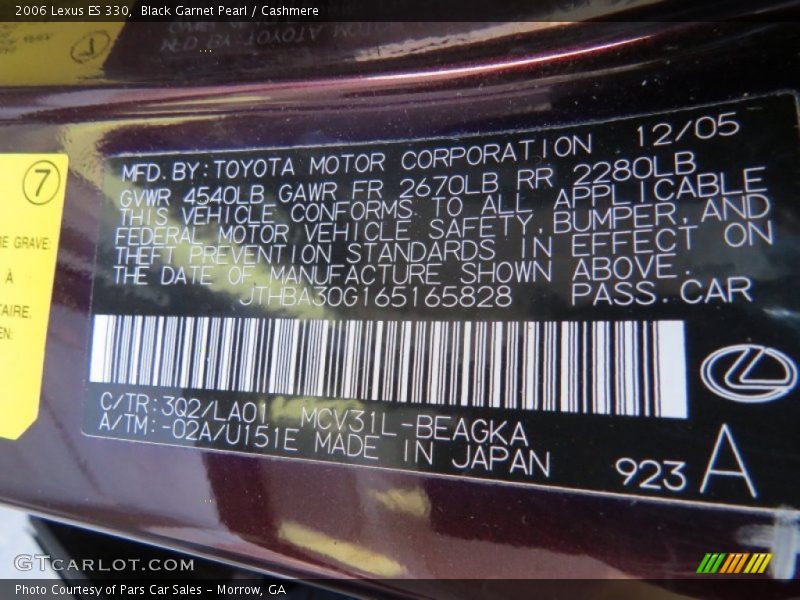Black Garnet Pearl / Cashmere 2006 Lexus ES 330