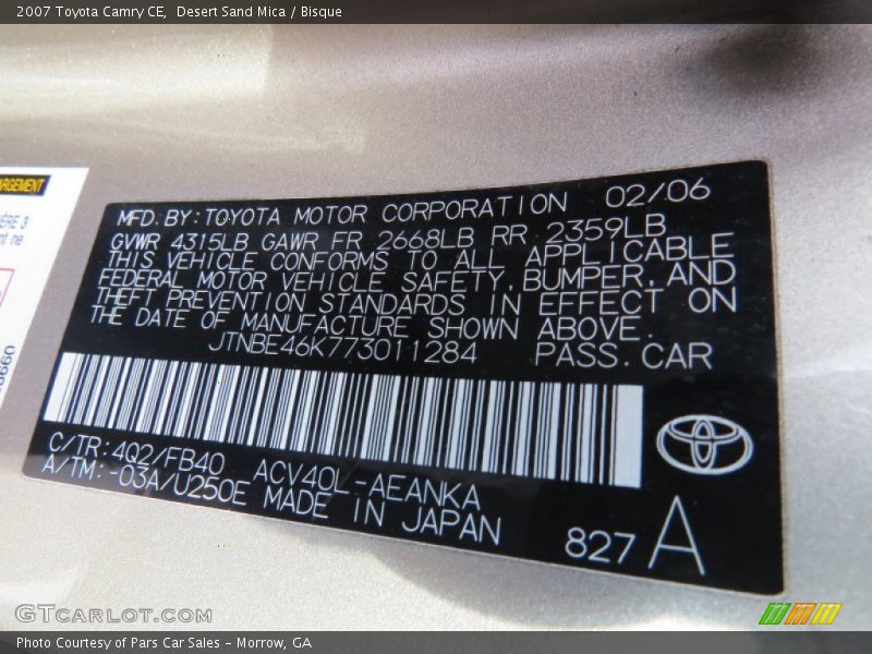 Desert Sand Mica / Bisque 2007 Toyota Camry CE