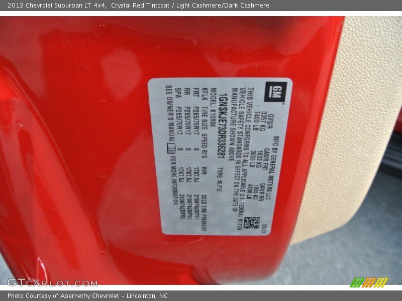Crystal Red Tintcoat / Light Cashmere/Dark Cashmere 2013 Chevrolet Suburban LT 4x4