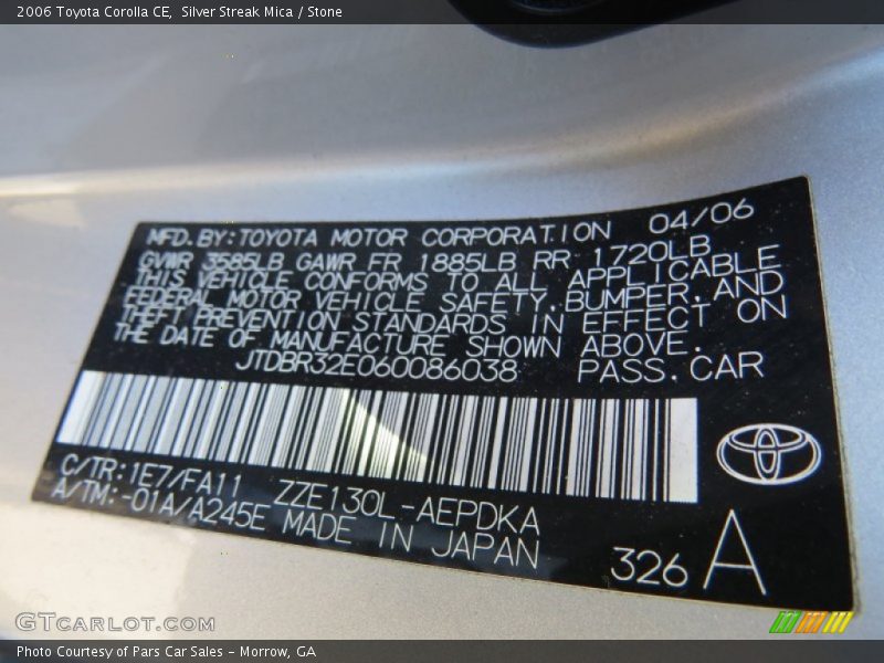 Silver Streak Mica / Stone 2006 Toyota Corolla CE
