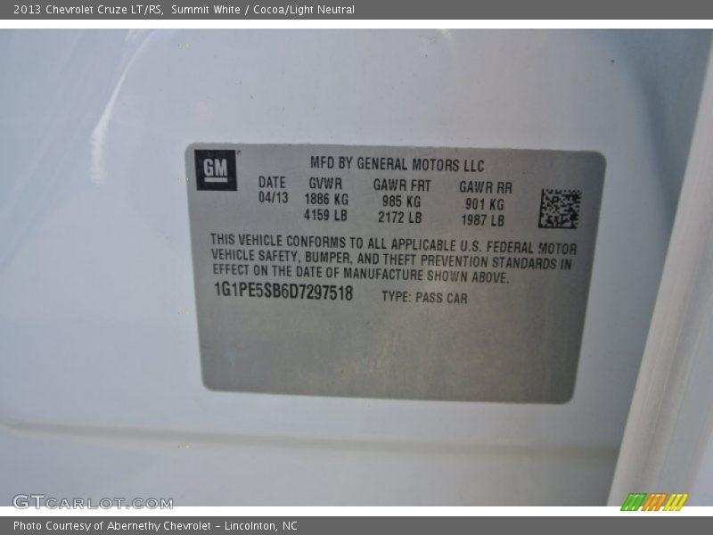 Summit White / Cocoa/Light Neutral 2013 Chevrolet Cruze LT/RS
