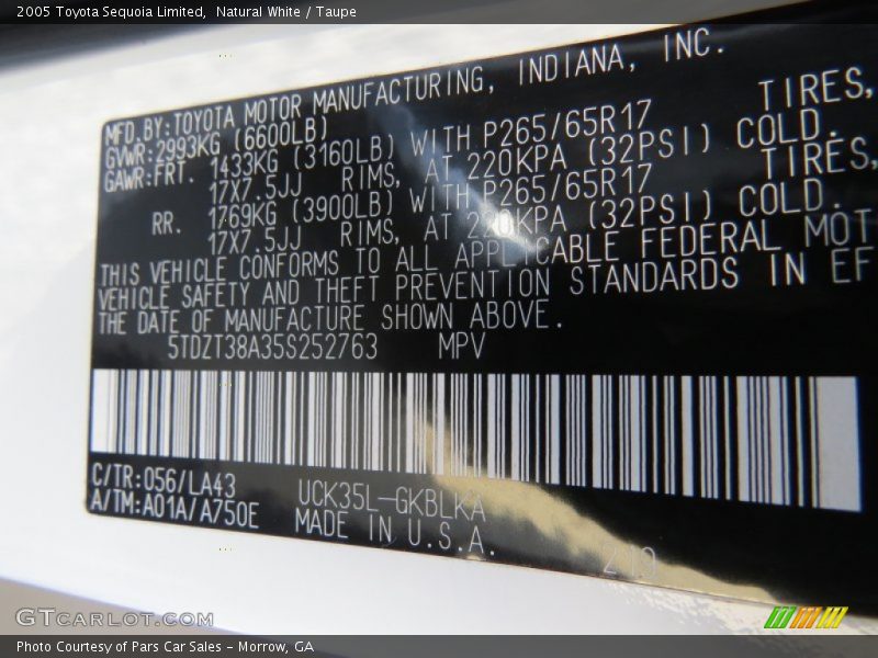Natural White / Taupe 2005 Toyota Sequoia Limited