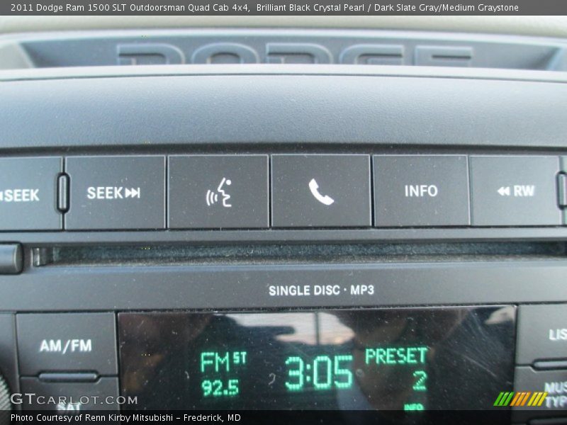 Brilliant Black Crystal Pearl / Dark Slate Gray/Medium Graystone 2011 Dodge Ram 1500 SLT Outdoorsman Quad Cab 4x4