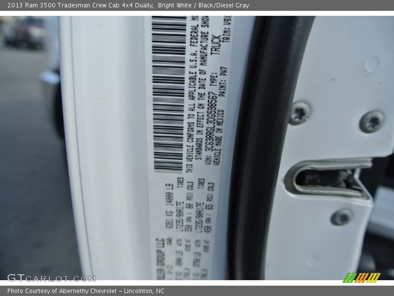 2013 3500 Tradesman Crew Cab 4x4 Dually Bright White Color Code PW7