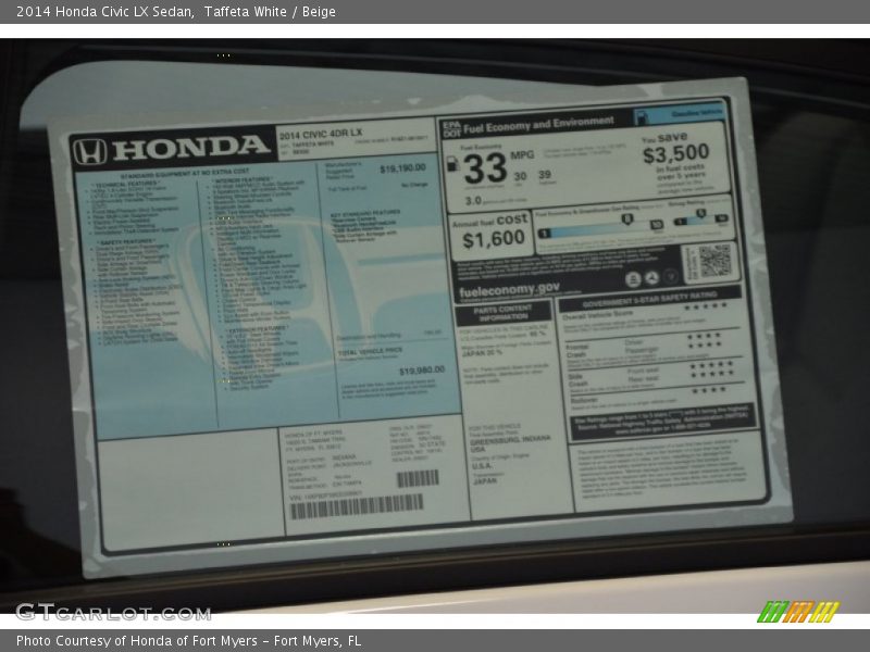 Taffeta White / Beige 2014 Honda Civic LX Sedan