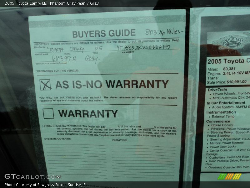 Phantom Gray Pearl / Gray 2005 Toyota Camry LE